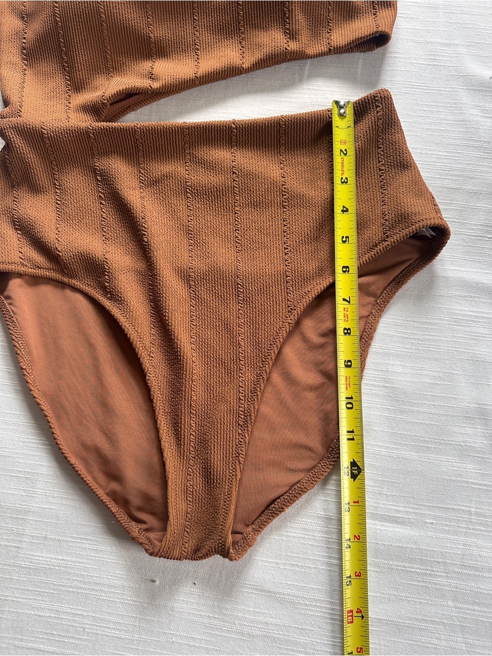 AERIE Cinnamon Crinkle One Shoulder Cut Out One Piece Swimsuit | L NWOT - Picture 11 of 12